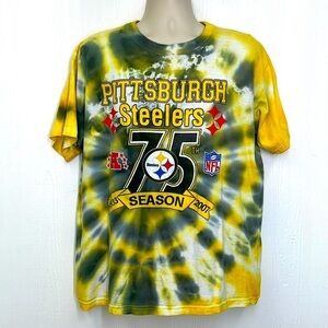 Top Boy - NFL Pittsburg Steelers 75th Season Yellow Tye Dyed Graphic T Shirt XL